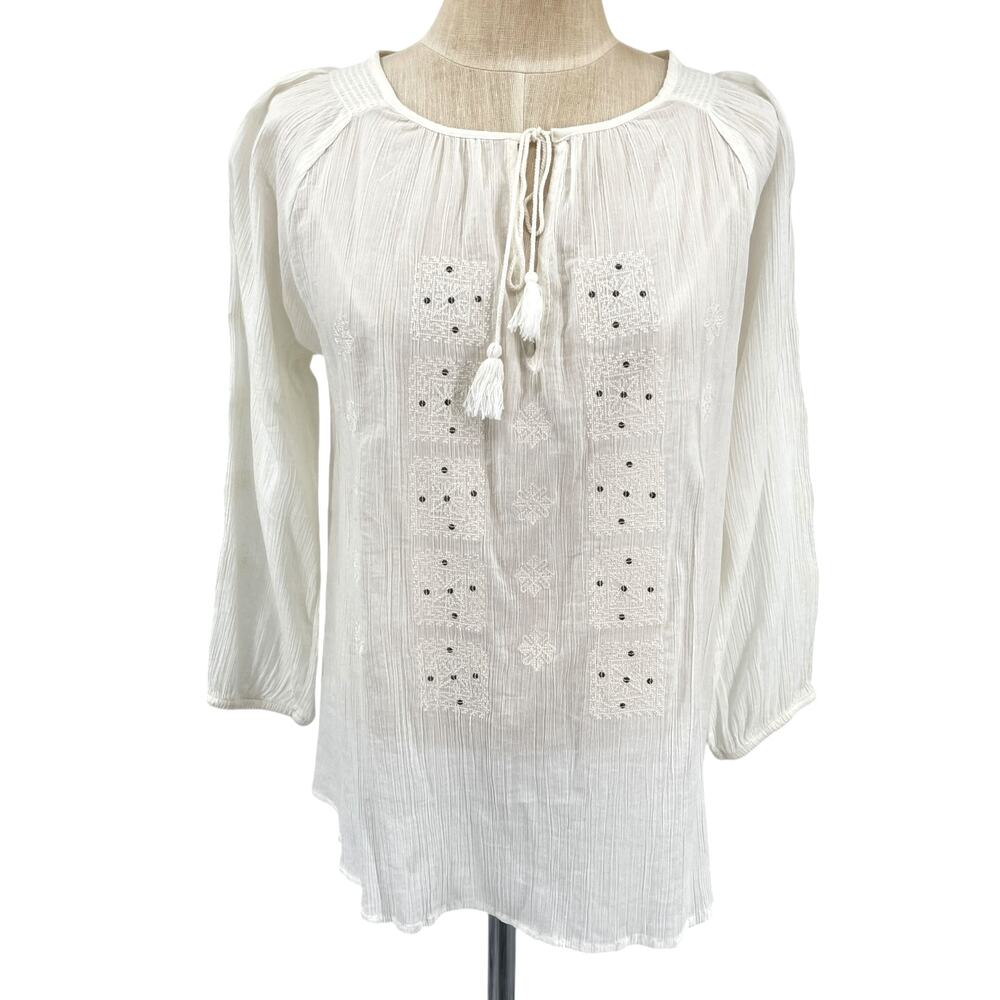 Joie Revolve Millan Top Peasant Boho Embroidered tassels Ivory Size Small NWT